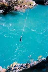 Clem making a bungee jump at the Kawarau Bridge near Queenstown.