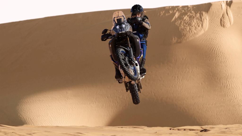 Yamaha tenere 700 World Raid Launching off a dune
