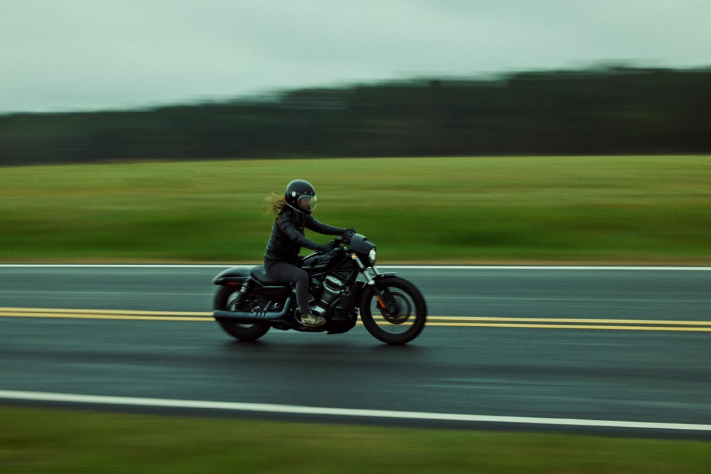 Harley-Davidson Nighster riding action shot black
