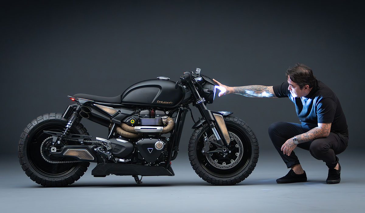 Triumph Originals 2025 winning custom motorcycle from Brazil, right side view.